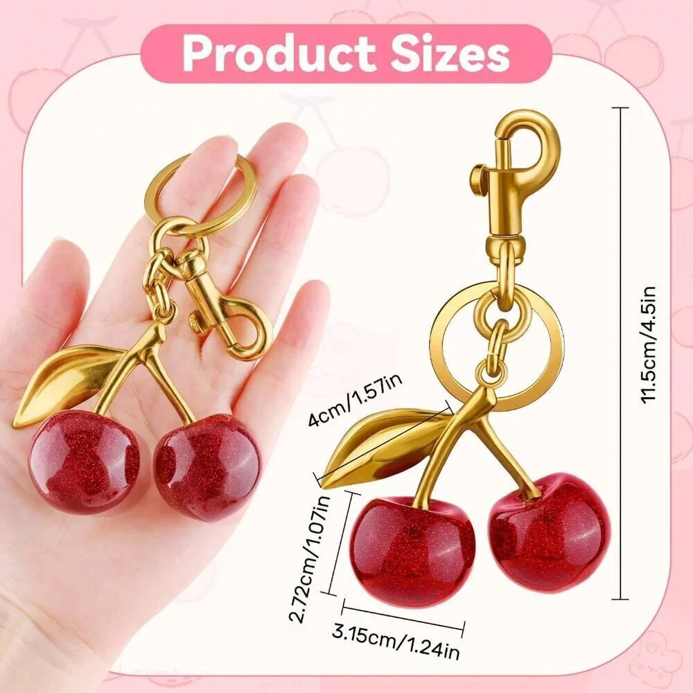 Women's Red Cute Charm Metal Clasp Stylish Cherry Decorate Keychain Handbag